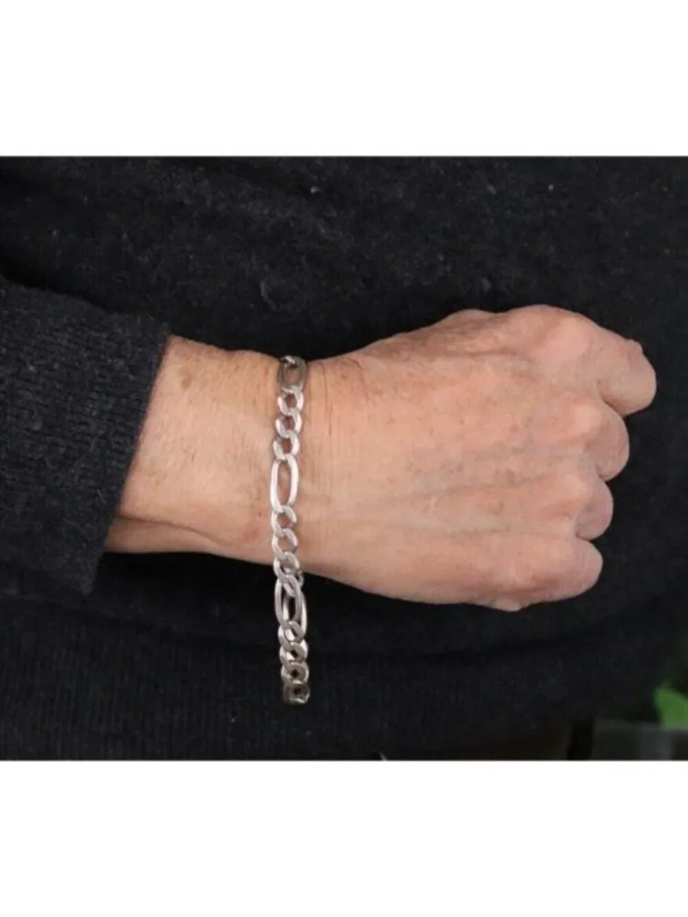 Men's Sterling Silver Large Figaro Link Chain Bracelet 10.5